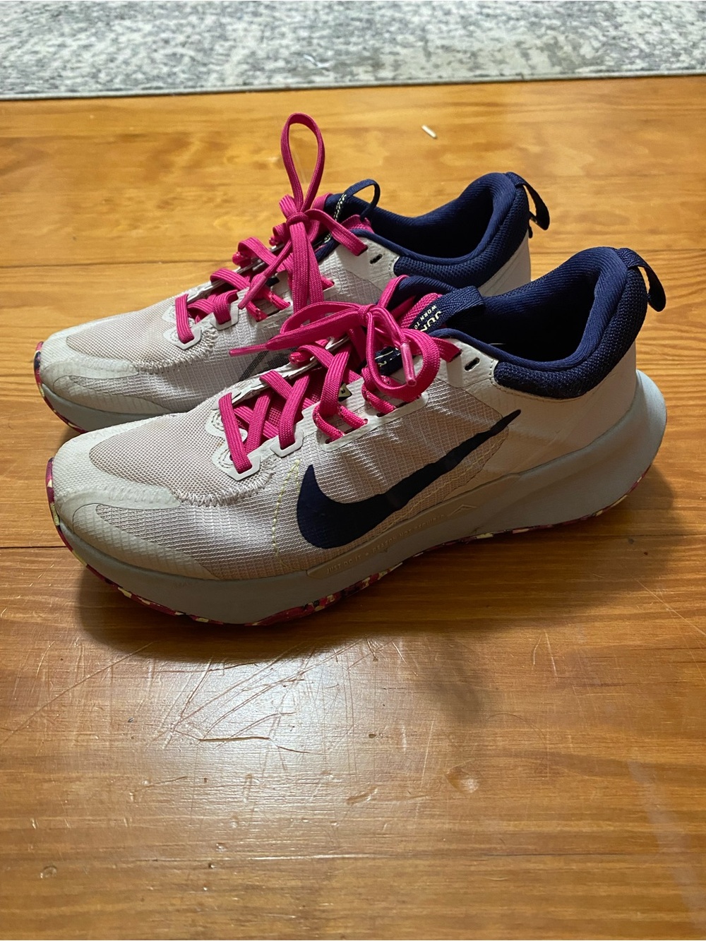 Nike White Sneakers with Pink Laces and Navy Accents